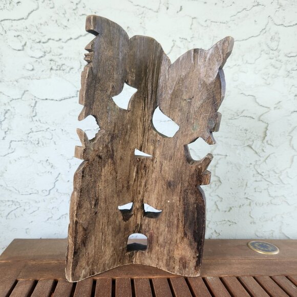 Hand-Carved Mayan Aztec Wooden Mask Tribal Wall Art with Snake, Jaguar & Warrior - Picture 7 of 16